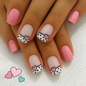 🐢2/$15 Pink with White and Black Polka Dot Nail Art